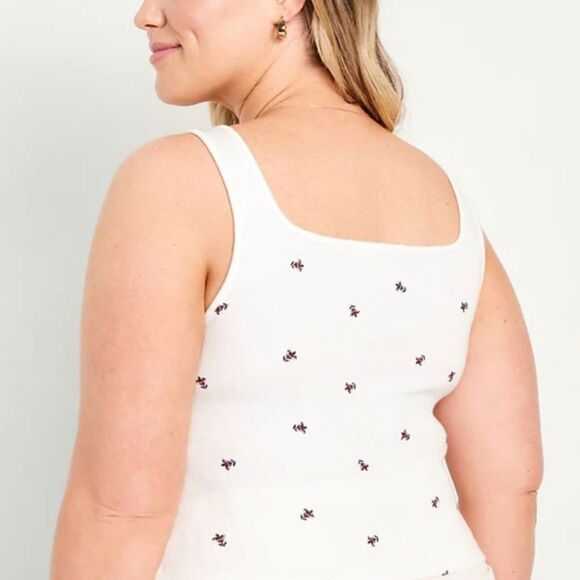 Old navy plus xxl size Ultra-Crop Rib-Knit Top White Floral Tank Top Womens plus - Picture 9 of 17